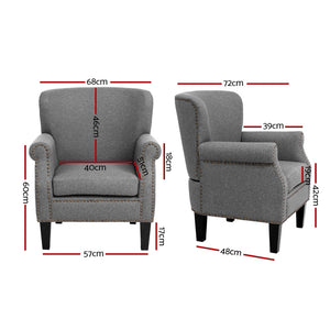 Waiting Room Chair - Retro Sofa - Wooden Frame - Linen Fabric - Grey