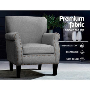 Waiting Room Chair - Retro Sofa - Wooden Frame - Linen Fabric - Grey