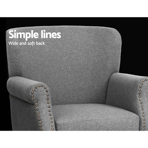 Waiting Room Chair - Retro Sofa - Wooden Frame - Linen Fabric - Grey