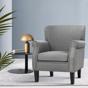 Waiting Room Chair - Retro Sofa - Wooden Frame - Linen Fabric - Grey