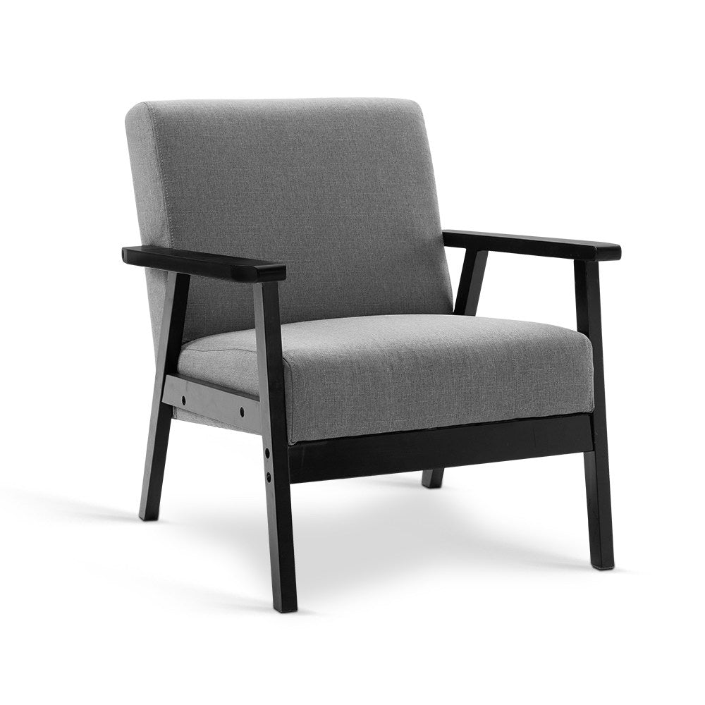 Waiting Room Chair - Wood - Fabric - Black & Grey