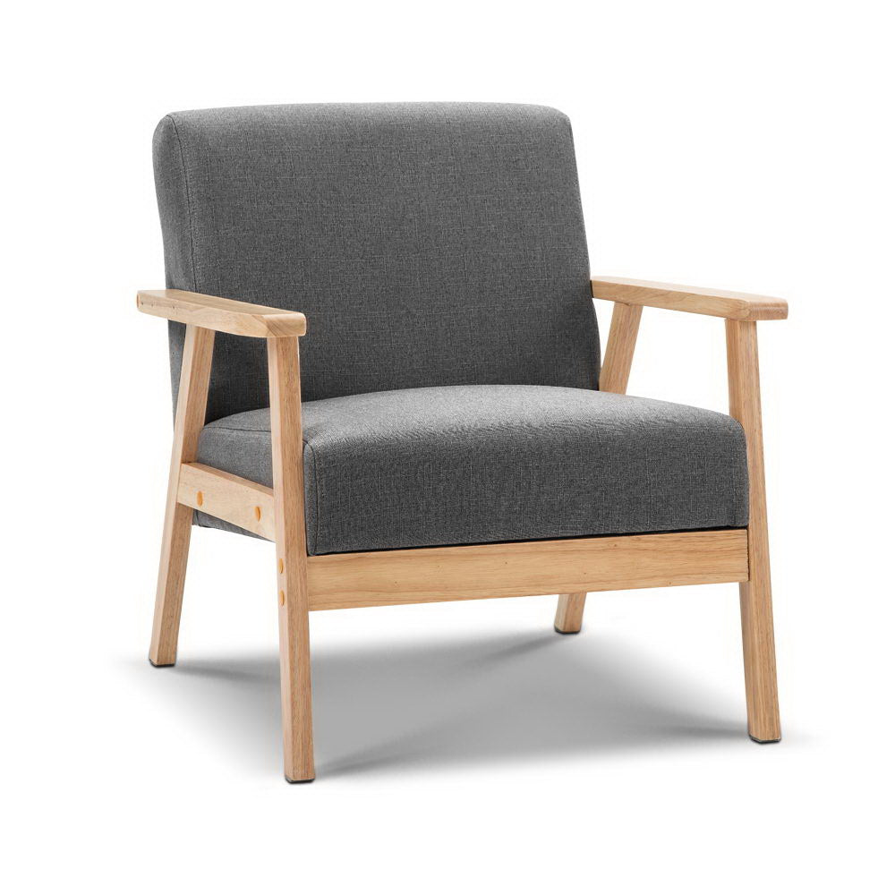 Waiting Room Chair - Light Wood - Fabric - Grey