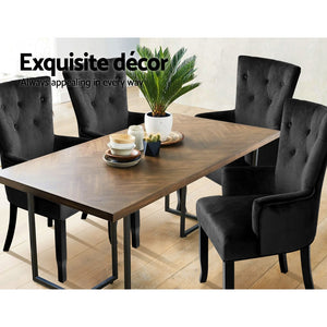 French Provincial Chair - Velvet/Fabric & Timber - Black