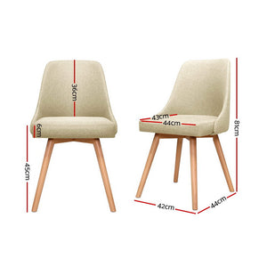 2x Replica Dining Chairs -Wood/Beech & Fabric - Beige