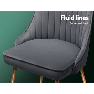 2x Retro Chairs - Velvet/Iron Legs - Grey