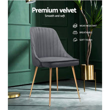 Load image into Gallery viewer, 2x Retro Chairs - Velvet/Iron Legs - Grey
