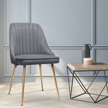 Load image into Gallery viewer, 2x Retro Chairs - Velvet/Iron Legs - Grey
