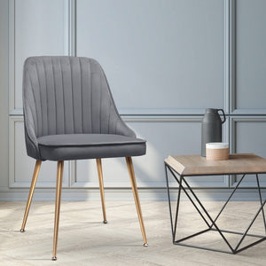 2x Retro Chairs - Velvet/Iron Legs - Grey