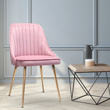 Load image into Gallery viewer, Artiss Dining Chairs Retro Chair Cafe Kitchen Modern Iron Legs Velvet Pink x2
