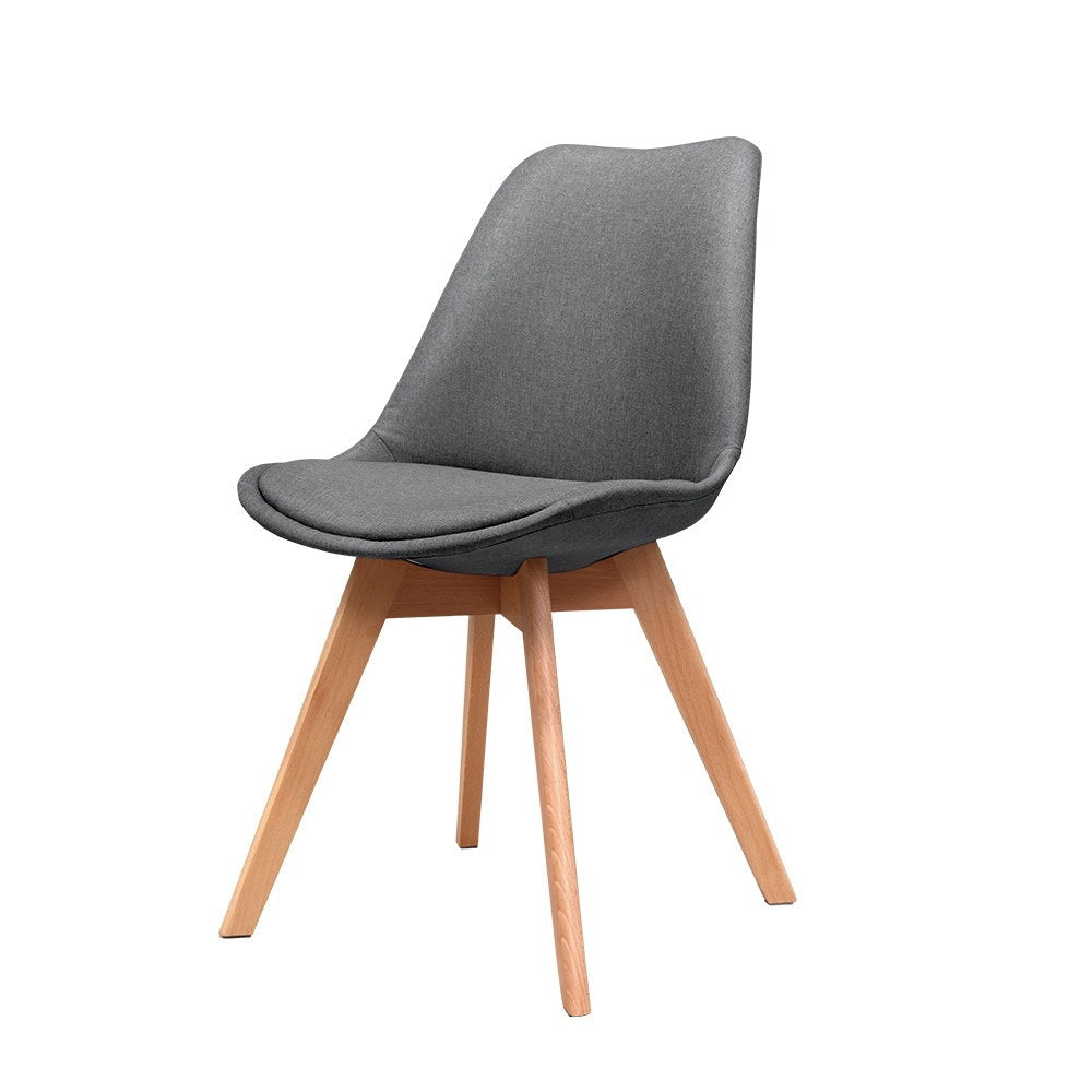 2x Waiting Room or Dining Chairs - Retro - Beech Wood - Polyester Fabric - Grey