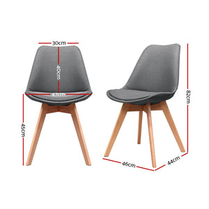 2x Waiting Room or Dining Chairs - Retro - Beech Wood - Polyester Fabric - Grey