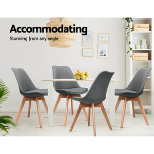 2x Waiting Room or Dining Chairs - Retro - Beech Wood - Polyester Fabric - Grey