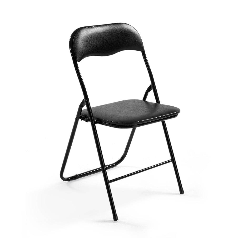 6x Portable Folding Chair - Vinyl - Padded Seat - Steel Frame - Black