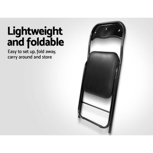 6x Portable Folding Chair - Vinyl - Padded Seat - Steel Frame - Black