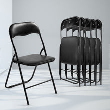 Load image into Gallery viewer, 6x Portable Folding Chair - Vinyl - Padded Seat - Steel Frame - Black
