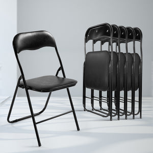 6x Portable Folding Chair - Vinyl - Padded Seat - Steel Frame - Black